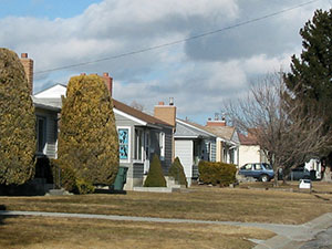Smaller ranch-style houses are common real estate in North Pocatello A row of houses in North Pocatello